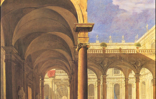 Marco Ricci: Capriccio with the Courtyard of a Palazzo, a Portico and a Colonnade