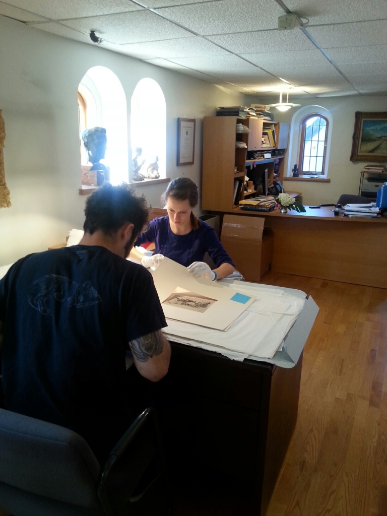 Students Ben Kilmarx and Deanna Ashworth cataloging in OUMA offices in fall 2014.