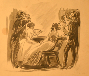 -	Constantin Guys (1802-1892), Dans la Loge, 19th century, Ink and wash on paper, 8 ¼” x 9 ¾”, Gift of Dr. and Mrs. Michael Schlossberg, Collection of Oglethorpe University Museum of Art