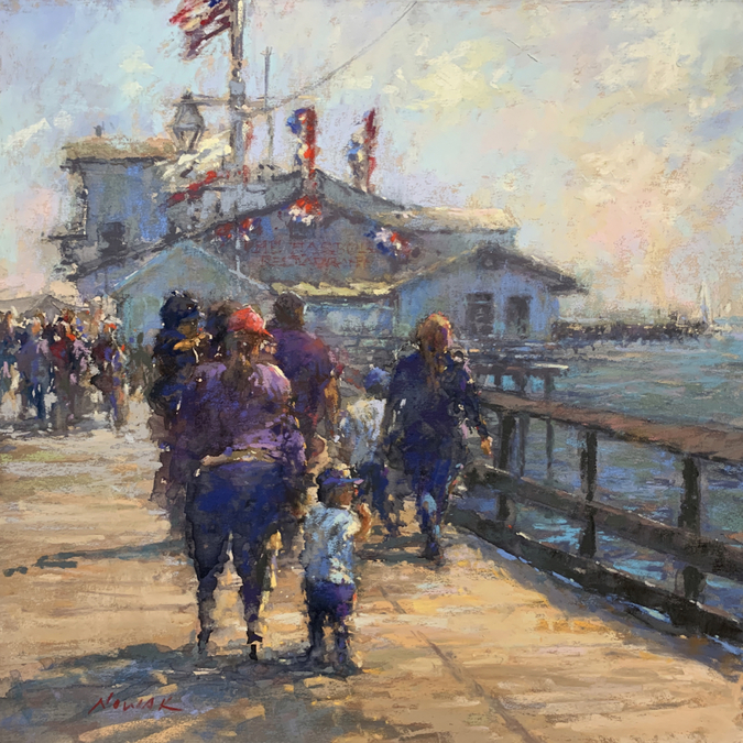 Pastel artwork - "Sunday Walk at the Pier"