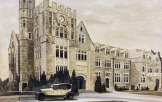An acrylic drawing of Lupton Hall at Oglethorpe University by Stephen Mark H., 2021