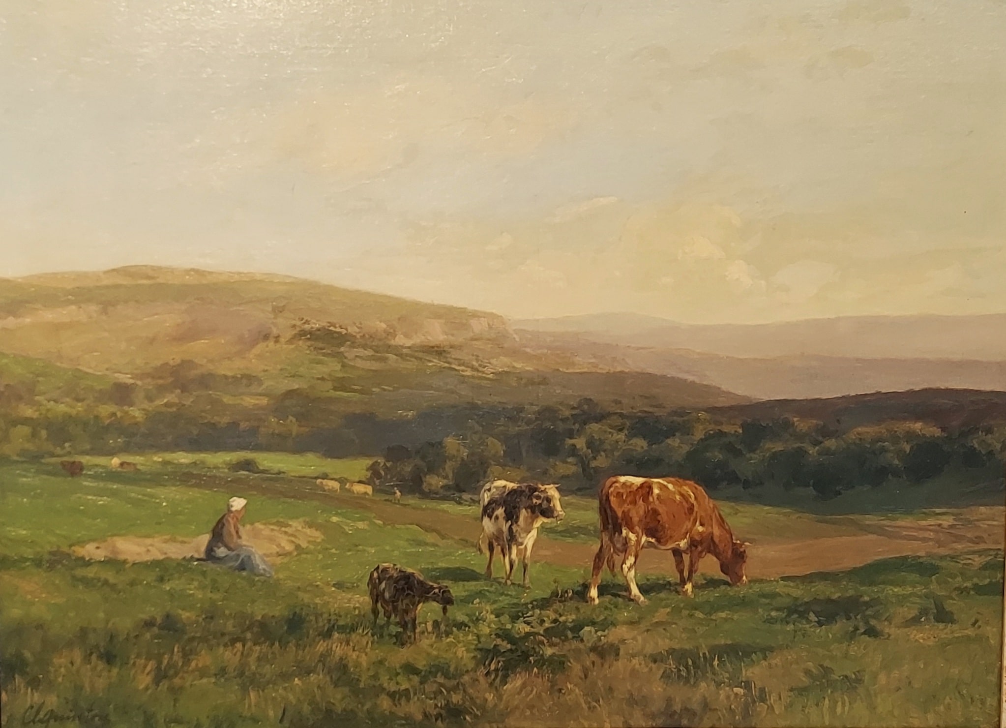 Clément Charles-Henri Quinton (French, 1851-1921), Landscape with Shepherdess and Herd, Oil on canvas laid on panel, Gift of John Daniel Tilford in memory of Belle Turner Lynch ('61, H'10), Collection of Oglethorpe University Museum of Art 