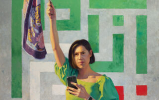 Melvin Toledo, Sara (Iran), 2023; Subtitle: Woman Life Freedom, oil on aluminum panel, 36"x44", Courtesy of the artist