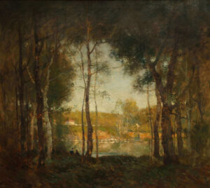 Paul Cornoyer (American 1864 - 1923) Landscape with River, Possibly Cos Cob, early 20th century Oil on canvas in original frame by R.C. Vose Gift of Ms. Caroline Lee Jacobs Henderson Collection of Oglethorpe University Museum of Art 2017.03.01